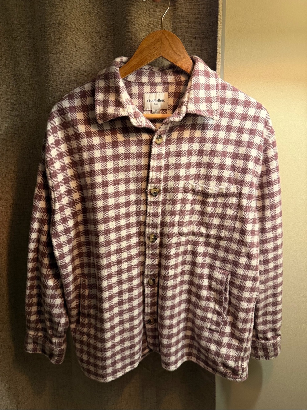 Goodfellow & Co Mauve and White Plaid Button-Down Shirt Jacket